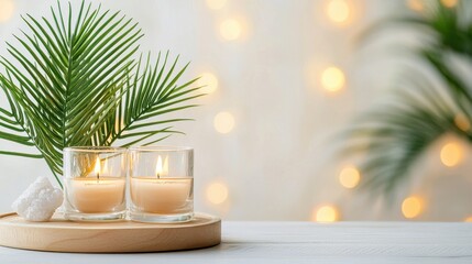 Tranquil Space for Guided Meditation with Candles and Plants