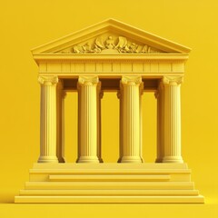 Golden Classical Temple Architecture Against Vibrant Yellow Background