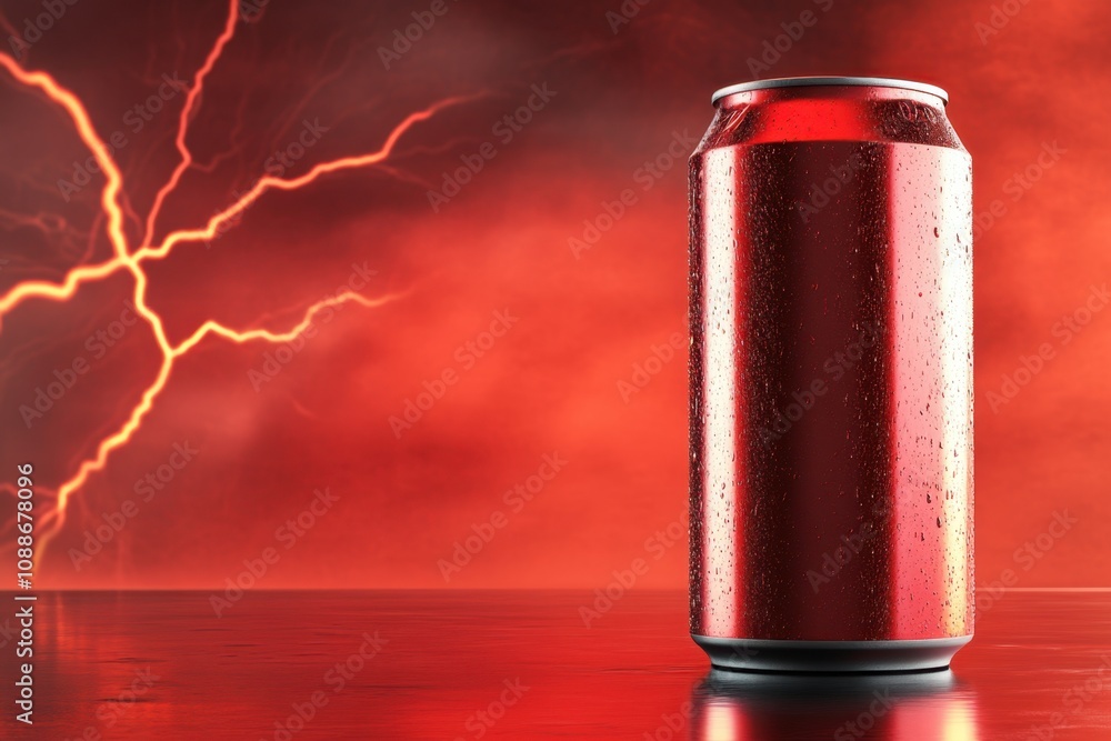 Poster a can of soda is sitting on a table with a storm in the background