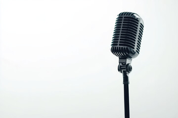 Fototapeta premium Classic microphone on stand with minimalist background, perfect for music or performance themes