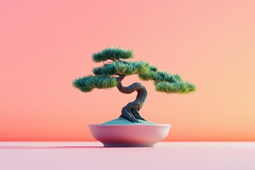 A small tree is sitting in a bowl on a background