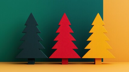 Obraz premium Festive Minimalist Christmas Trees Green Red Gold Holiday Decor