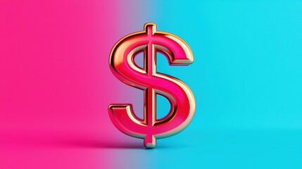 Obraz premium Iridescent Dollar Sign Finance Wealth 3D Render Digital Currency Money Symbol Bright Colors Pink