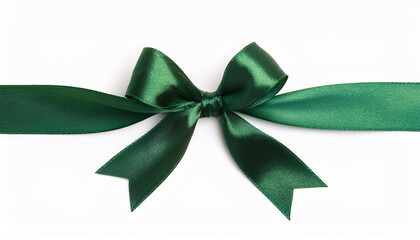 Bow made of green satin ribbon on white background.