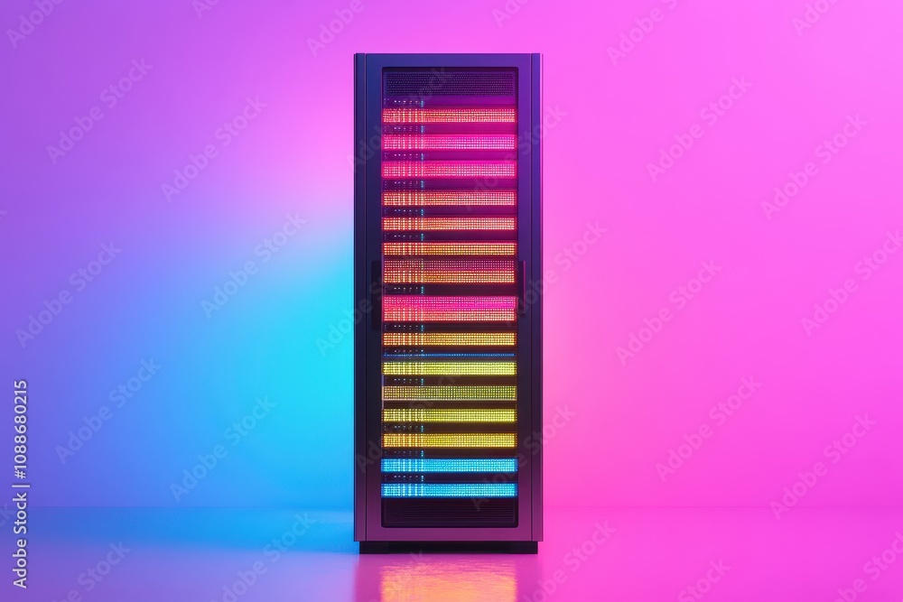 Poster a server tower with a colorful stripe on it