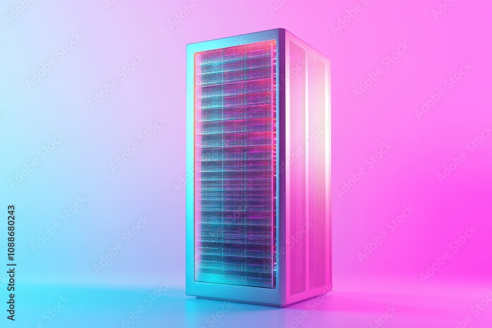 Poster a server tower with a colorful stripe on it