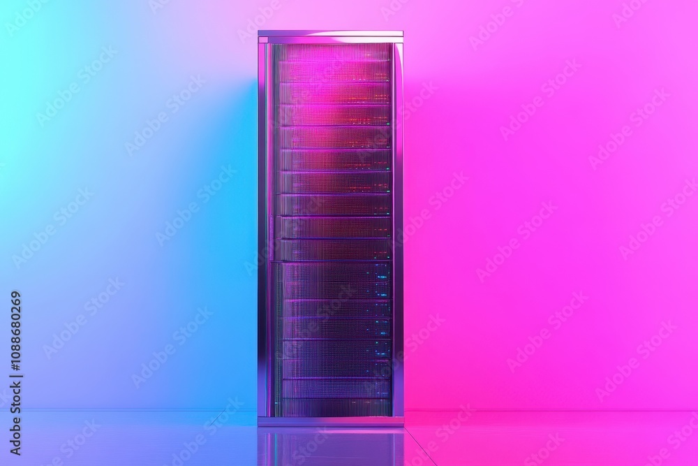 Poster a server tower with a colorful stripe on it