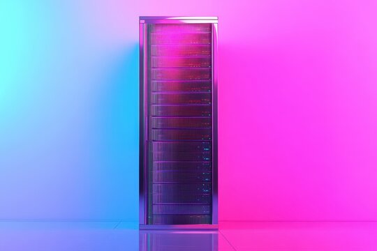 A server tower with a colorful stripe on it