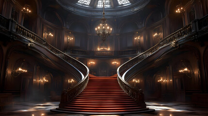 Obraz premium Grand Mansion: Exploring a Dark, Elegant Staircase