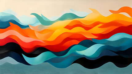 Abstract Waves: Vibrant Hues Flow Dynamically in Abstract Art