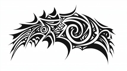 A detailed black tribal tattoo design, isolated on a pure white background