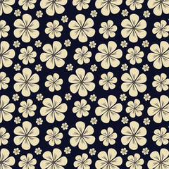 Seamless floral pattern with beautiful white or creamy flowers on blue background background. Flower pattern for fabrics, wallpapers, textile and decoration. Floral vector pattern.