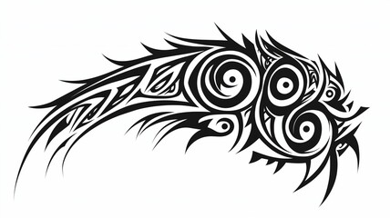 A detailed black tribal tattoo design, isolated on a pure white background