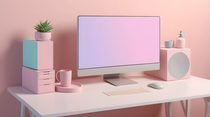 Pastel Minimal 3D Render of Clean Workstation