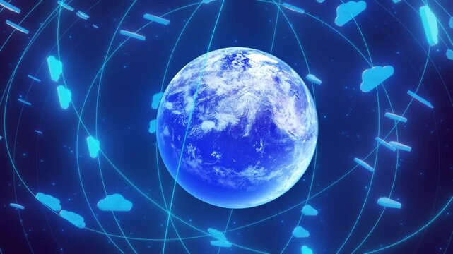 Cloud service network and data centers surrounding the Earth.