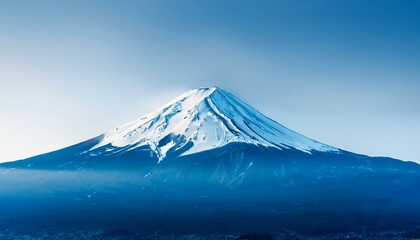 白い雪に覆われた富士山が背景に描かれ、手前の淡いブルーグラデーションが冬の透明感を引き立てるデザイン