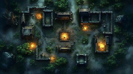 Ruined Fortress Aerial Night View: Explore Ancient Stone Structures