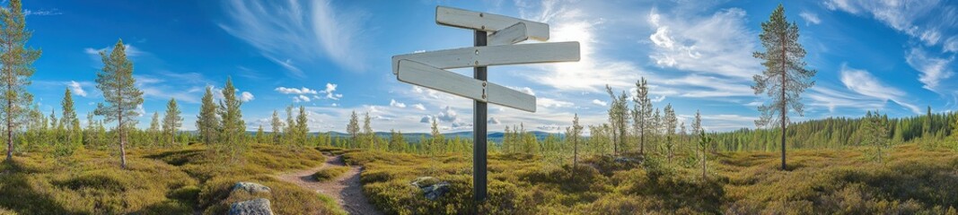 Finnish Summer Landscape with Empty White Signs for Mockup