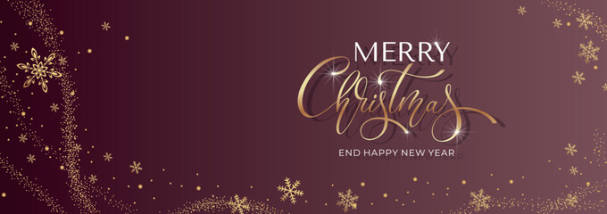 Merry Christmas and Happy New Year hand lettering calligraphy. Vector holiday illustration element. Typographic element for congratulations.