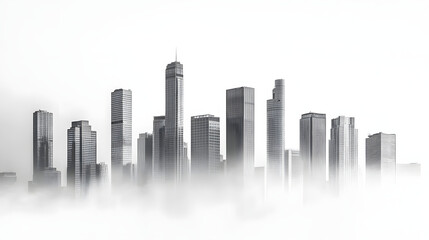 Fototapeta premium Cityscape in Fog Black and White Modern Architecture.