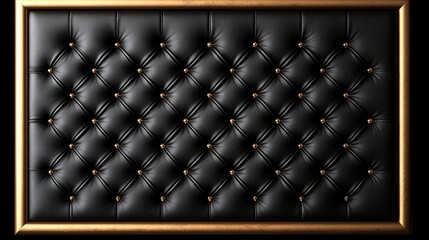 Elegant Black Leather Upholstery Panel with Gold Frame Luxury Texture Background