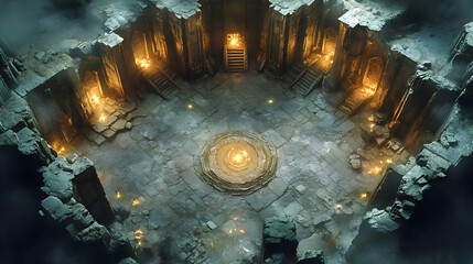 Ancient Stone Chamber: Exploring a Mystical Ruins' Inferno
