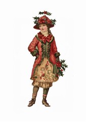 Fototapeta premium Vintage Christmas girl illustration