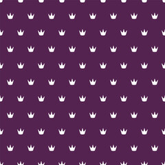 Purple seamless pattern with white small crowns