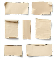 Obraz premium Torn beige paper pieces arranged in various shapes and sizes, showcasing texture and depth. Ideal for backgrounds or creative projects