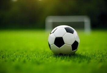 Fototapeta premium A soccer ball on a grassy field with a blurred background
