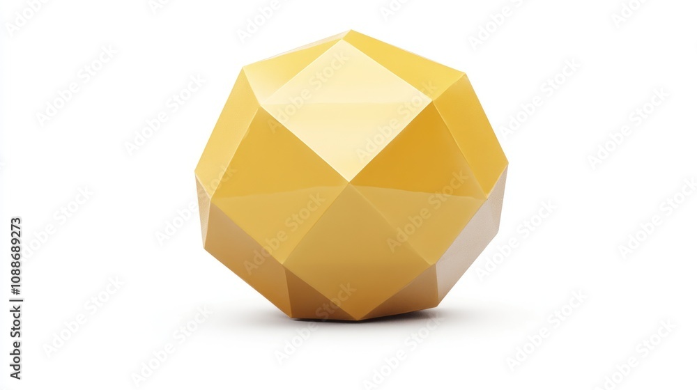 Poster A glossy yellow dodecahedron with a geometric design on a white background.