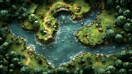 River Flows Through Lush Forest Landscape: An Aerial View