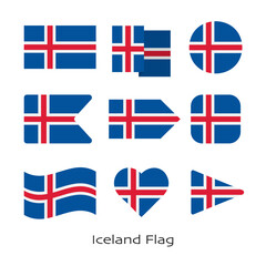 Iceland flag icon set isolated on white background. Vector Illustration.
