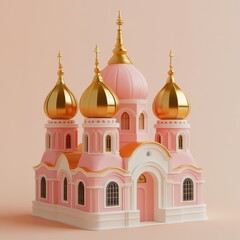 Obraz premium Whimsical Pink and Gold Russian Orthodox Cathedral