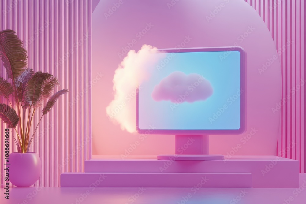 Aufkleber a computer monitor with a cloud on the screen