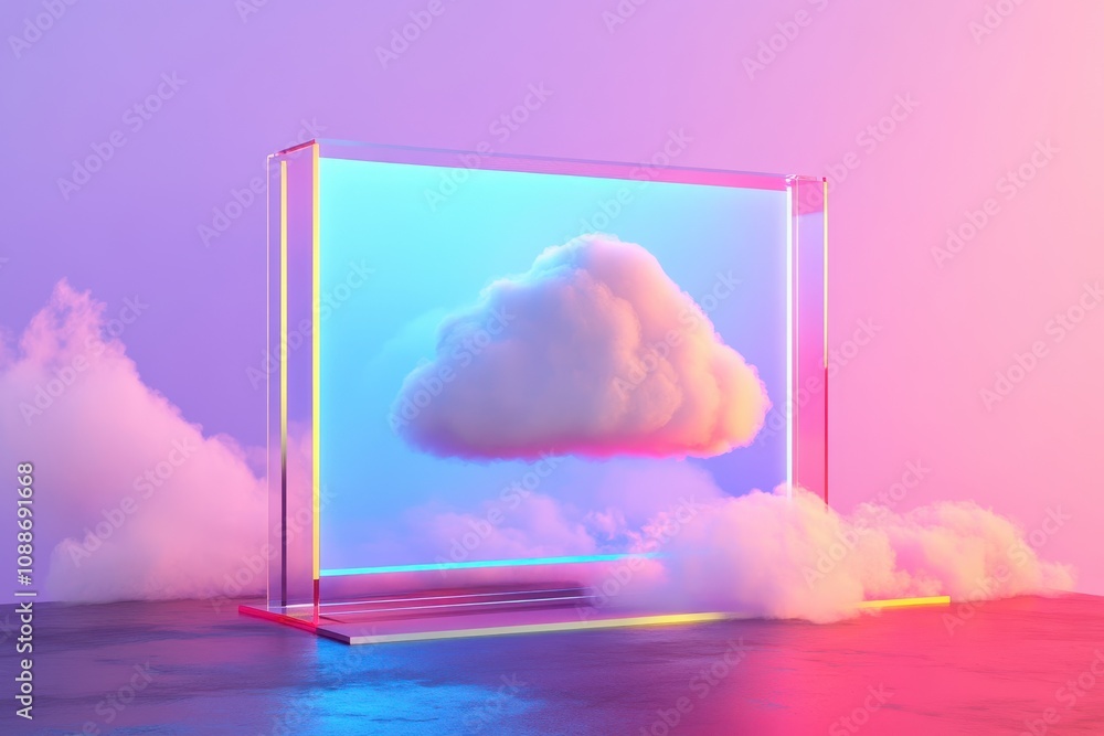 Poster a computer monitor with a cloud on the screen