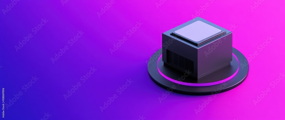 Poster A 3D-rendered microchip on a circular base against a gradient background.
