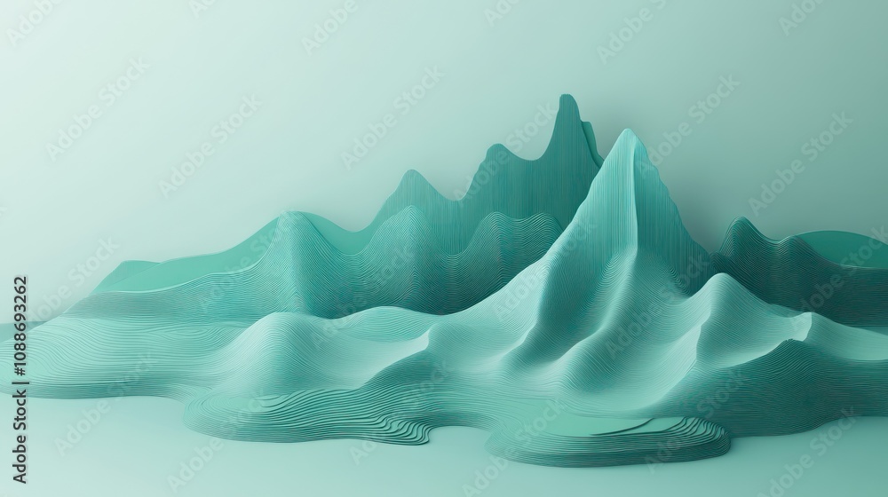 Poster Abstract 3D landscape with smooth, flowing forms in a serene teal color.