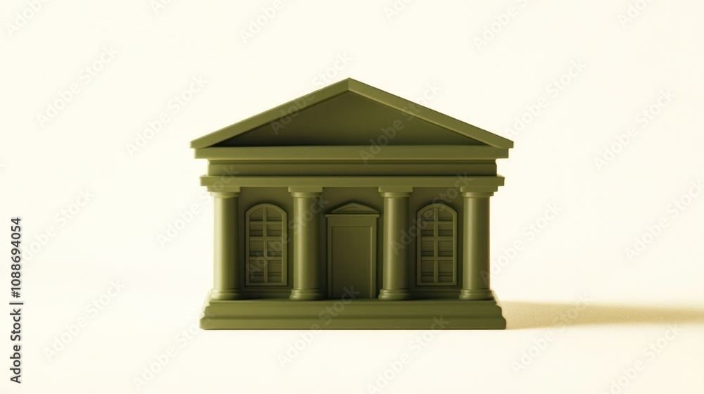Poster A minimalist green model of a classical building with columns and a pediment.
