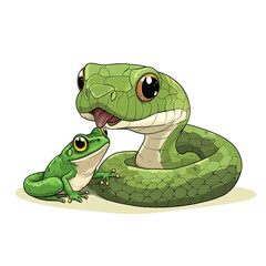 Naklejka premium Cute Snake and Frog Cartoon
