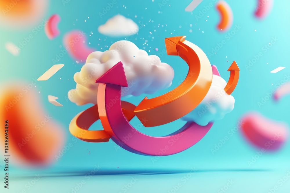 Poster a cloud symbol with an arrow pointing to the right