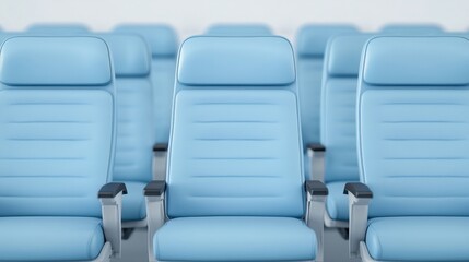 Fototapeta premium Empty Airplane Seats Blue Leather Interior Travel Transport