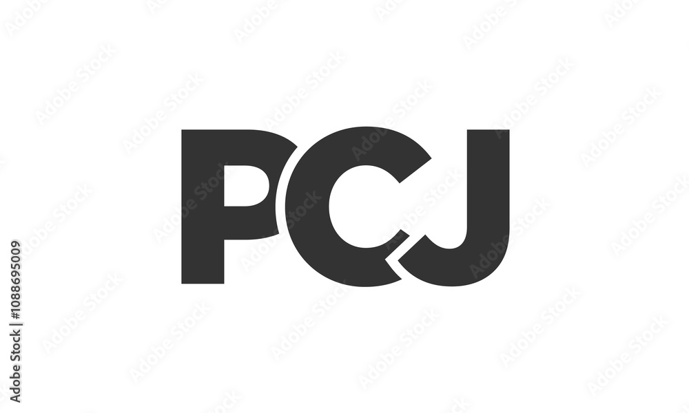 Poster PCJ logo design template with strong and modern bold text. Initial based vector logotype featuring simple and minimal typography. Trendy company identity.