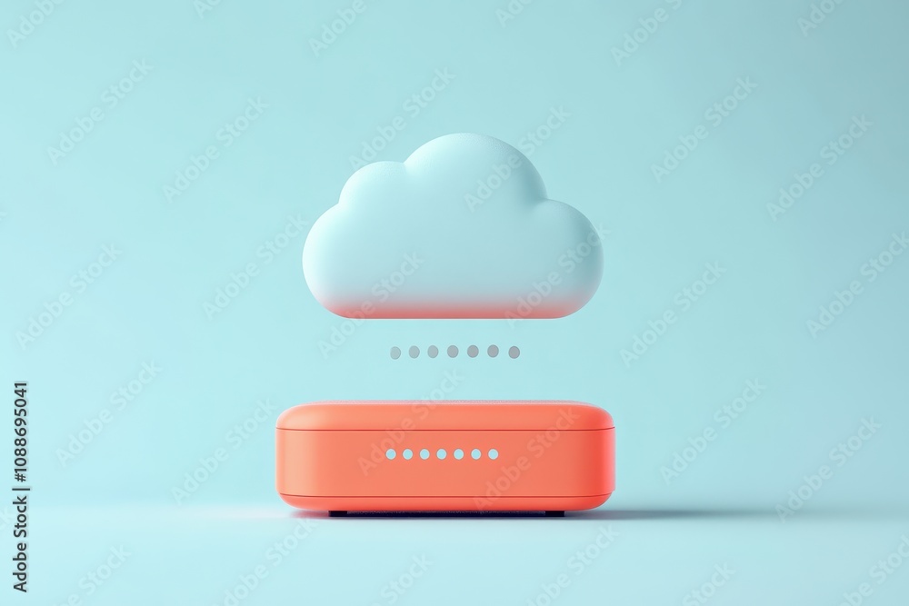 Aufkleber a cloud is hovering over a small device that is shaped like a cube