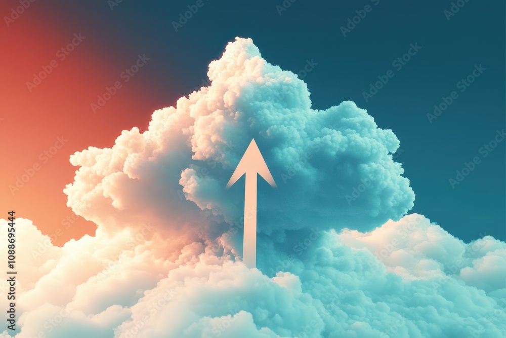 Poster a cloud with an arrow pointing upwards