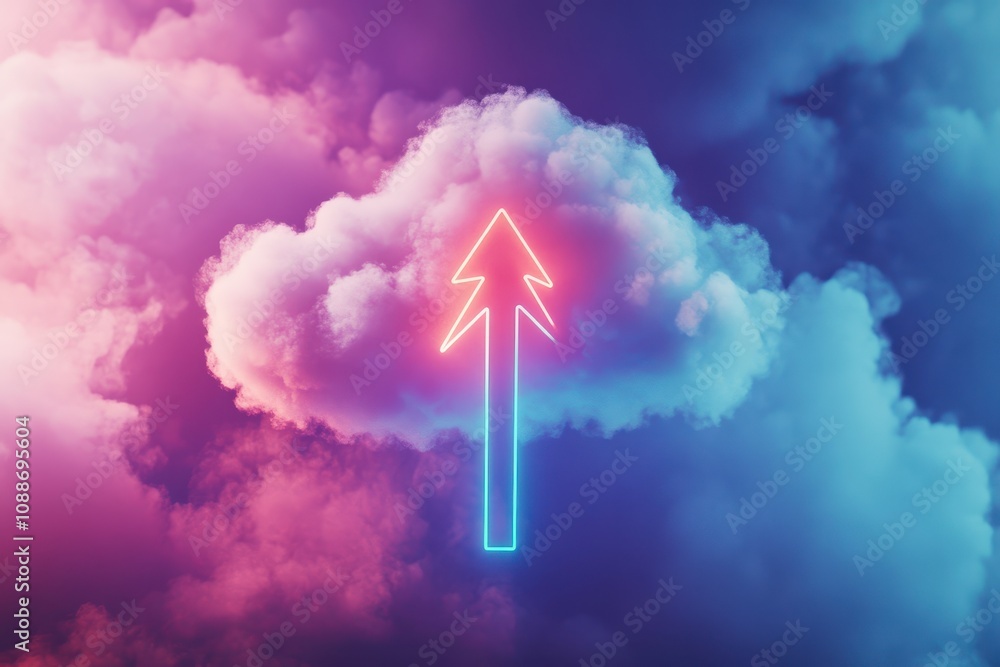 Poster a cloud with an arrow pointing upwards