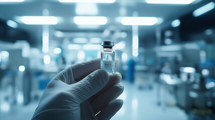 Healthcare professional holding vaccine vial in modern clinic, symbolizing public health efforts and vaccine coverage.