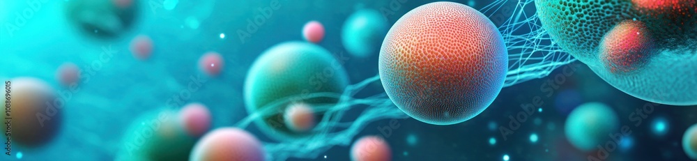 Poster Abstract representation of molecular structures with vibrant colors and textures.