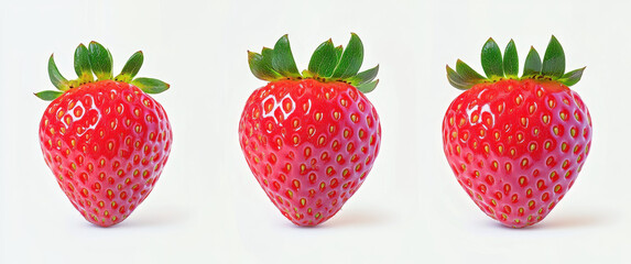 Fresh strawberries displayed in row, showcasing their vibrant red color and green leaves, perfect for healthy eating or dessert decoration