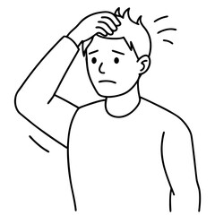 dandruff falls from hair of man scratching head-